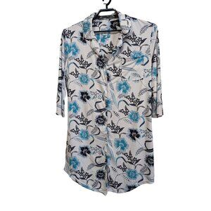 Echo Sleepwear size L nightgown loungewear top  Blue White  floral